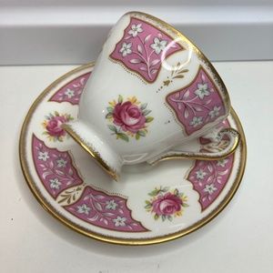Vintage AbbeyDale Tea Cup Saucer Pink Rose Bone China Duffield Derbyshire
